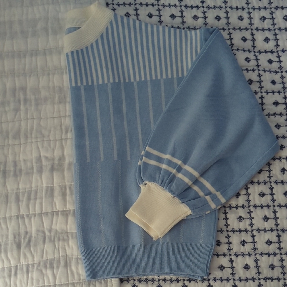 Blue and White Striped Women's Sweater Set (Shorts and Top), Never Worn